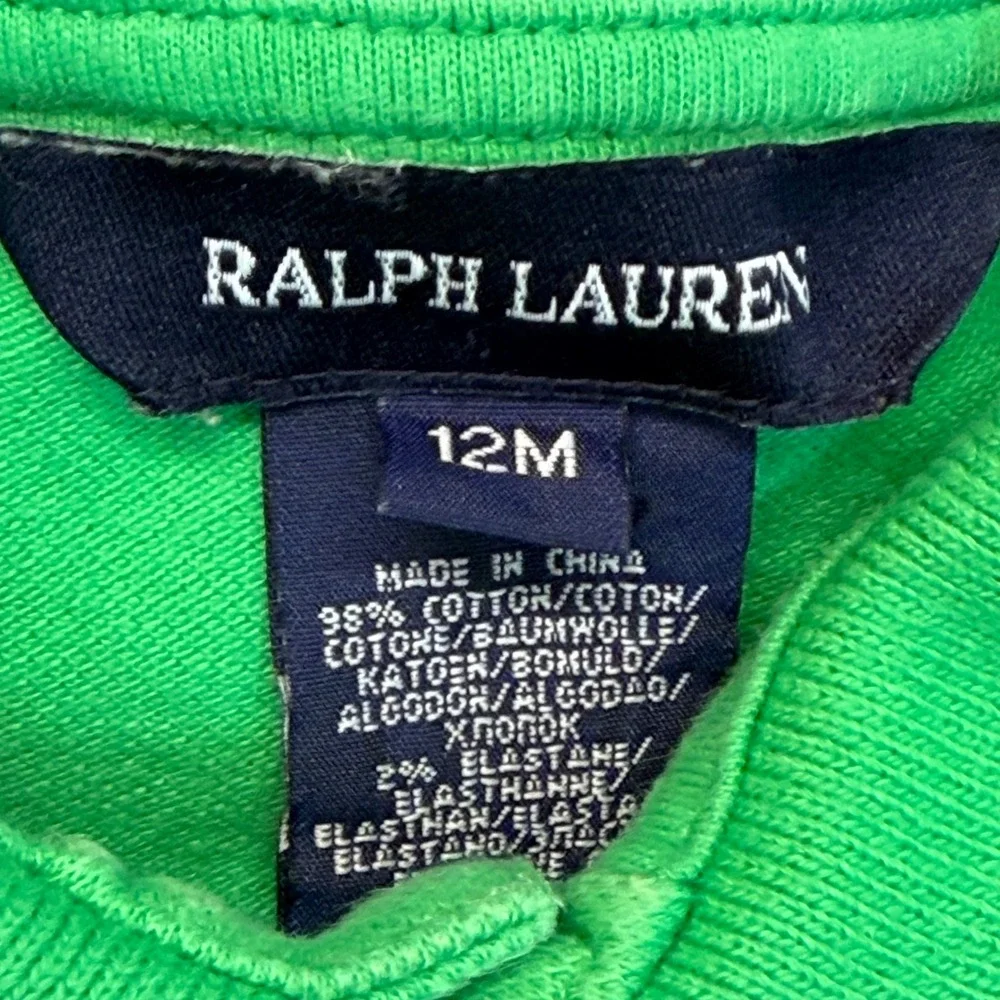 Ralph Lauren Girls Green Cotton Pique Polo Shirt Purple Pony 12M